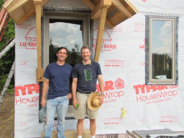 Josh Jackson and Mike outside New Timber Frame Cabin