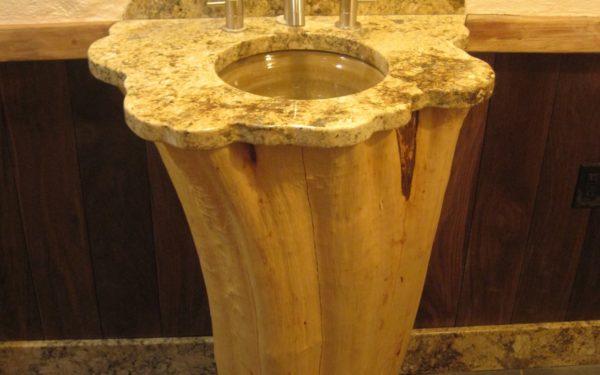 granite top vanity with cedar trunk base