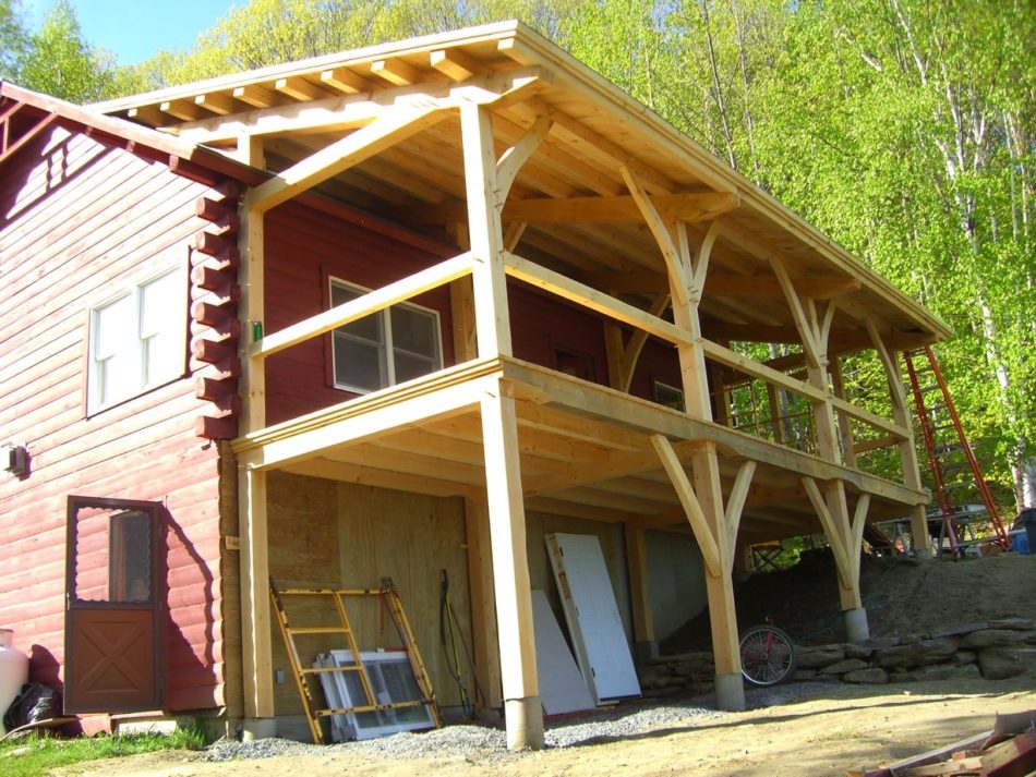 Vermont Log Cabin with Post and Beam Porch