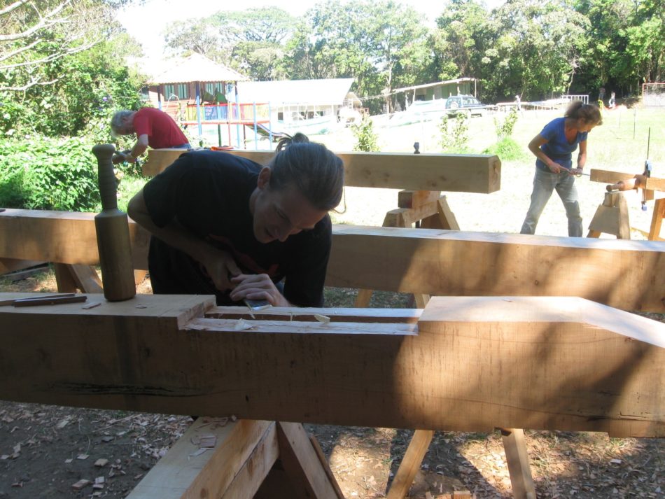 Alec Ellsworth volunteers on the Timber Frame Meetinghouse project in Monteverde, Costa Rica