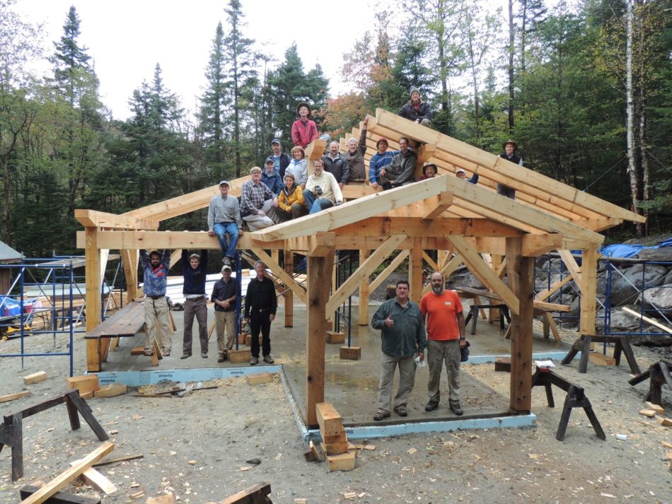 Timber frame bunkhouse in New Hampshire under construction