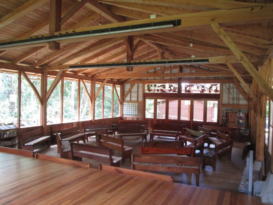 Timber frame meetinghouse in Monteverde, Costa Rica was built entirely with locally harvested timber and volunteer labor
