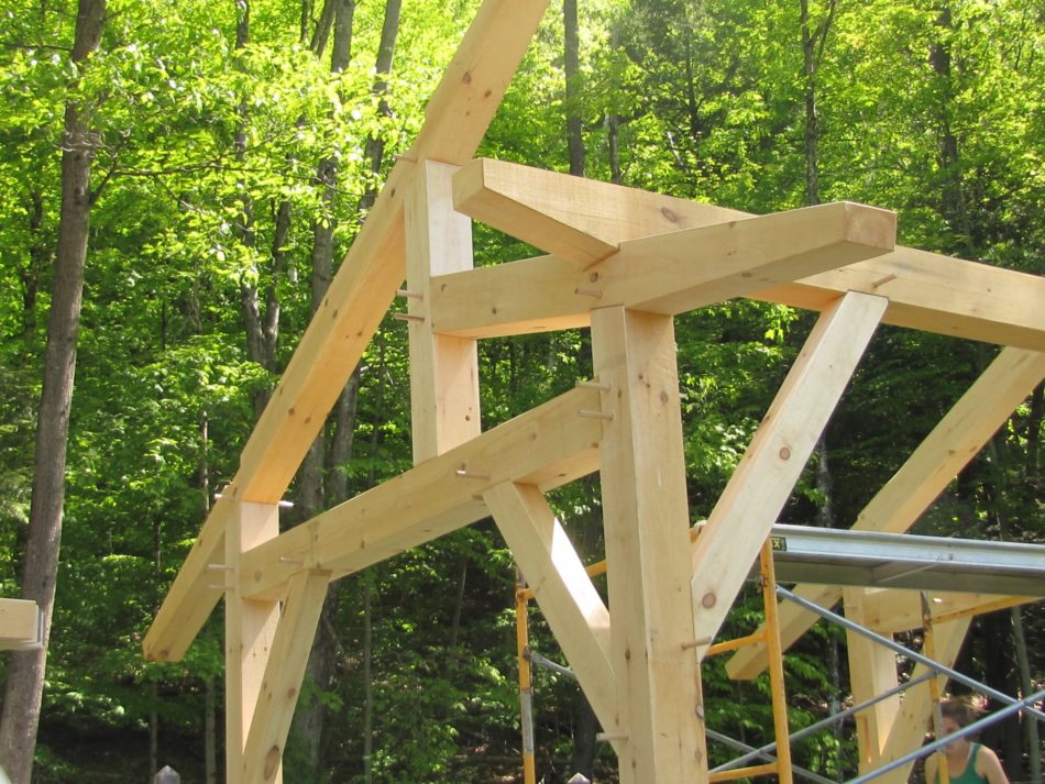 Geometry on corner of timber frame workshop shed