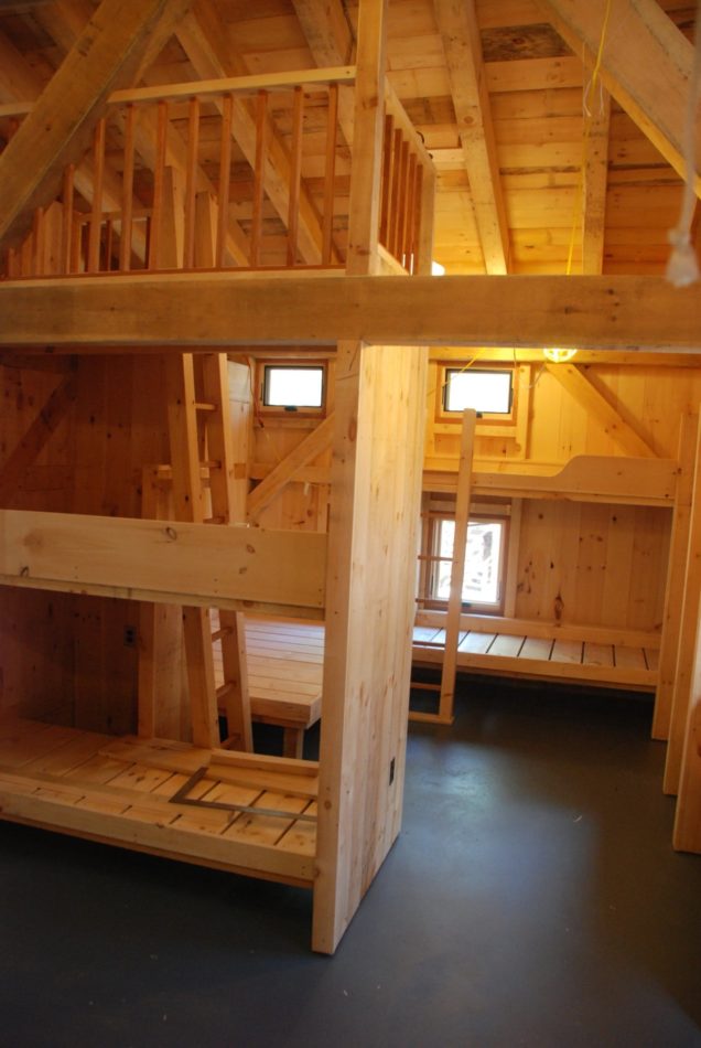 Bunks in a bunkhouse timber frame New Hampshire