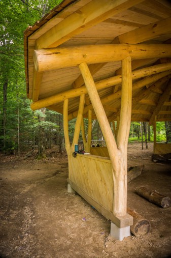 Forked trees hold up round rafter in this reciprocal building