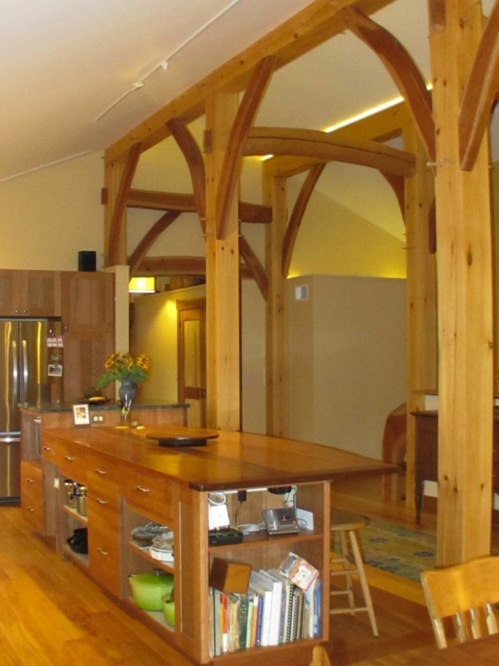 Timber frame with arched braces in kitchen