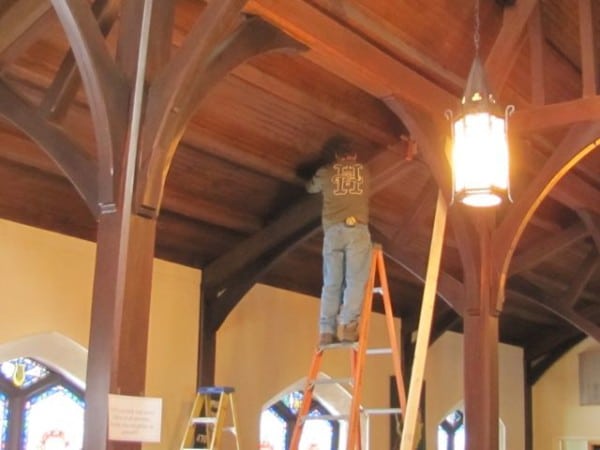 Rafter repair in timber church