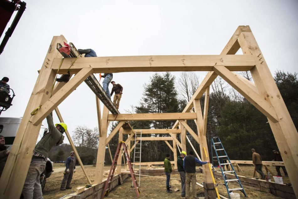 Cross frames raised in North Carolina timber frame course