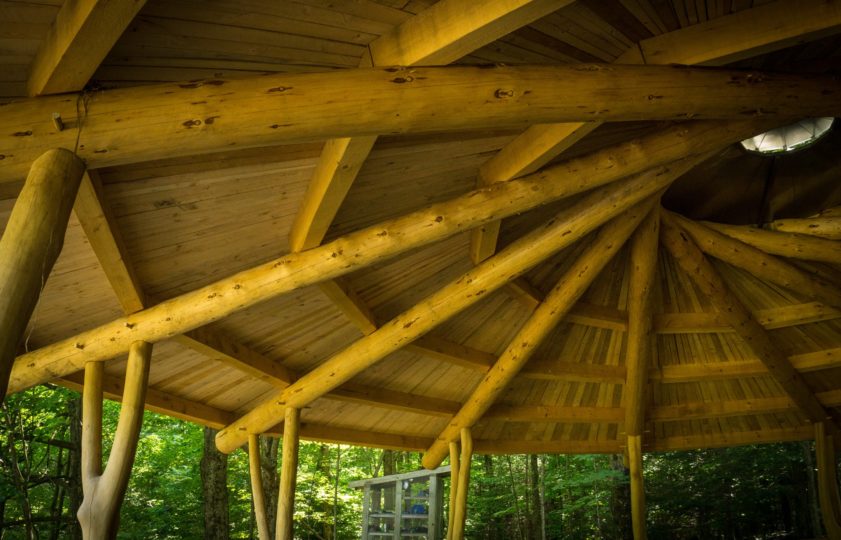 Rafters in this twelve sided pavilion spiral towards the center of the building