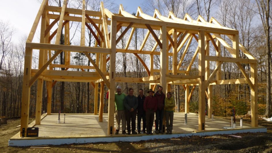 Timber Frame house is raised