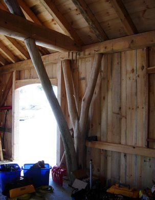 interior detail of a timber frame sugarhouse