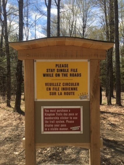 A kiosk at the Kingdom trails trailhead in Vermont