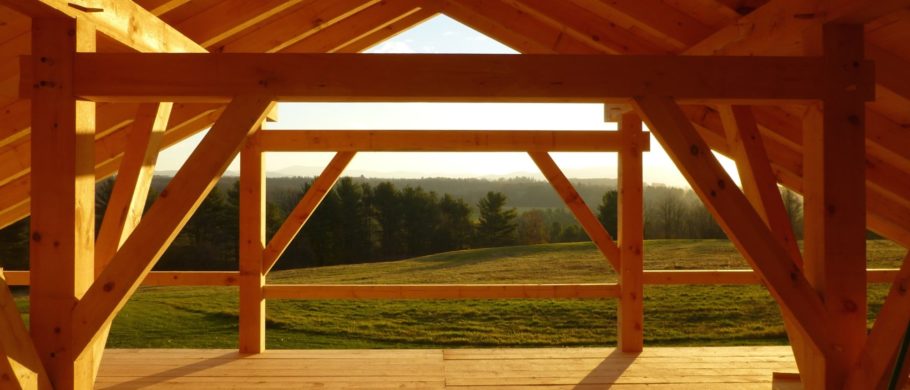 Southern view from a new timber frame barn