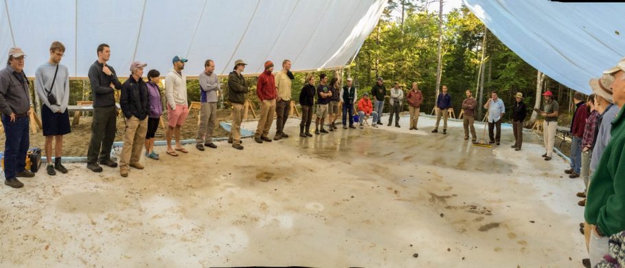 Workshop participants gather for a week of timber framing