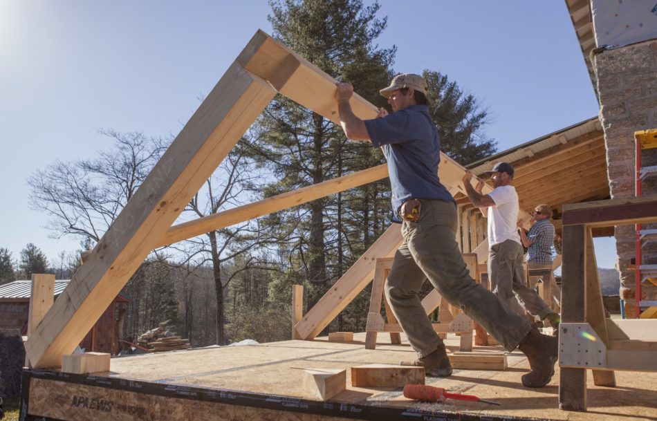 A timber frame raising at Gaia Herbs in North Carolina