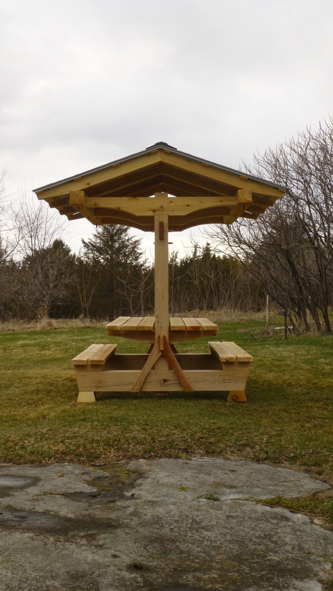 Picnic Pavilion: Timber Frame Shelter &amp; Table Combined