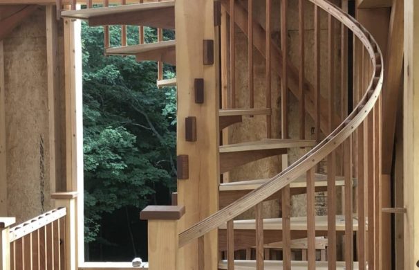 timber framed spiral staircase