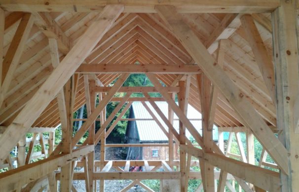 timber frame barn queen posts, purlins, and braces