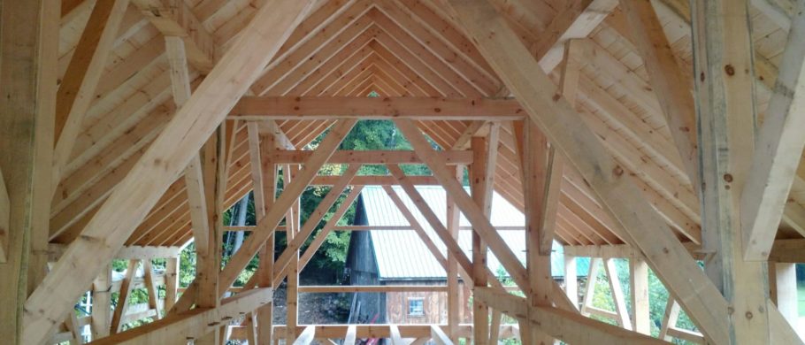 timber frame barn queen posts, purlins, and braces