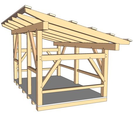 A sketchup model of a Timber Framed Woodshed for upstate New York