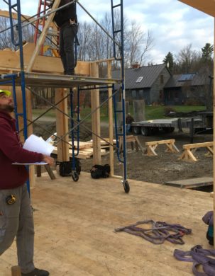 Mark keeping things under control per usual on thie timber frame raising in Washington, VT