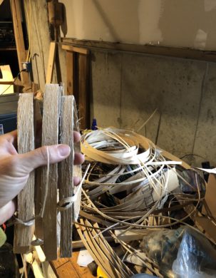 cutting and trimming Black Ash splints for weaving