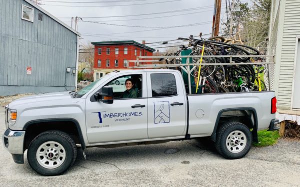 Helen recycles bikes for Freeride Montpelier