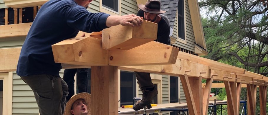 Timber Framed Wrap Around Porch Hip Rafter Install