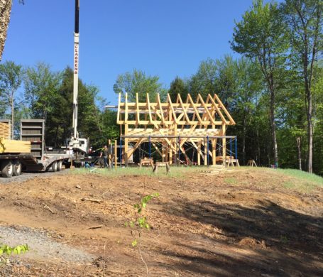 Timber Frame barn with all of the rafter timbers installed