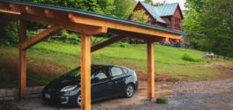 Timberframe solar carport in Vermont