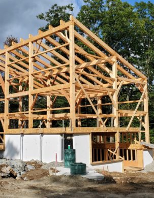 Timber Frame home in Huntington, Vermont raised on a basement foundation.