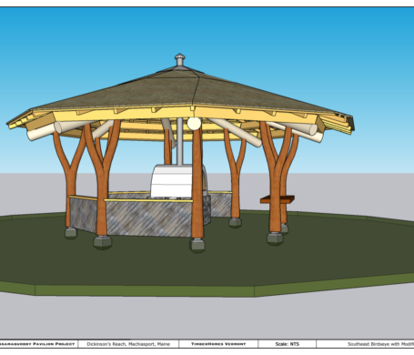 A CAD drawing of an eight sided reciprocating roof wooden pizza pavilion