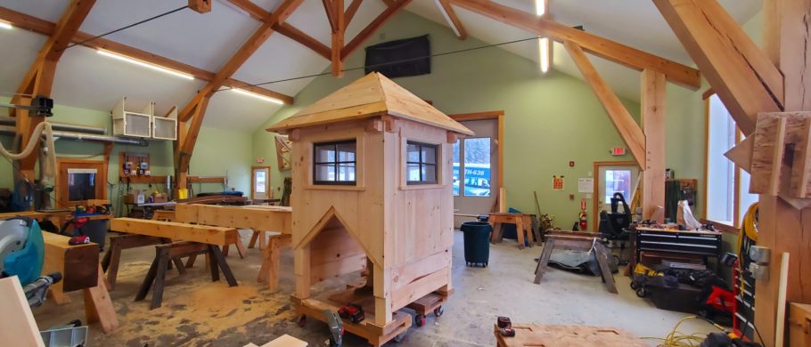 The completed cupola sits on its cart, looking over the shop like a tiny watchtower in a spacious wood shop