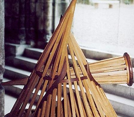 Image of complex 3d model of intersecting cones made from wood