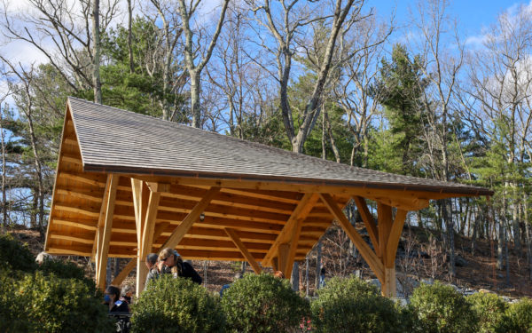 The twisted slope pavilion in the background of a spring soiree