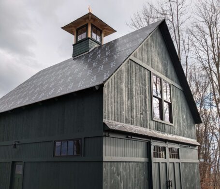 A nearly-finished barn in Waterbury Vermont.