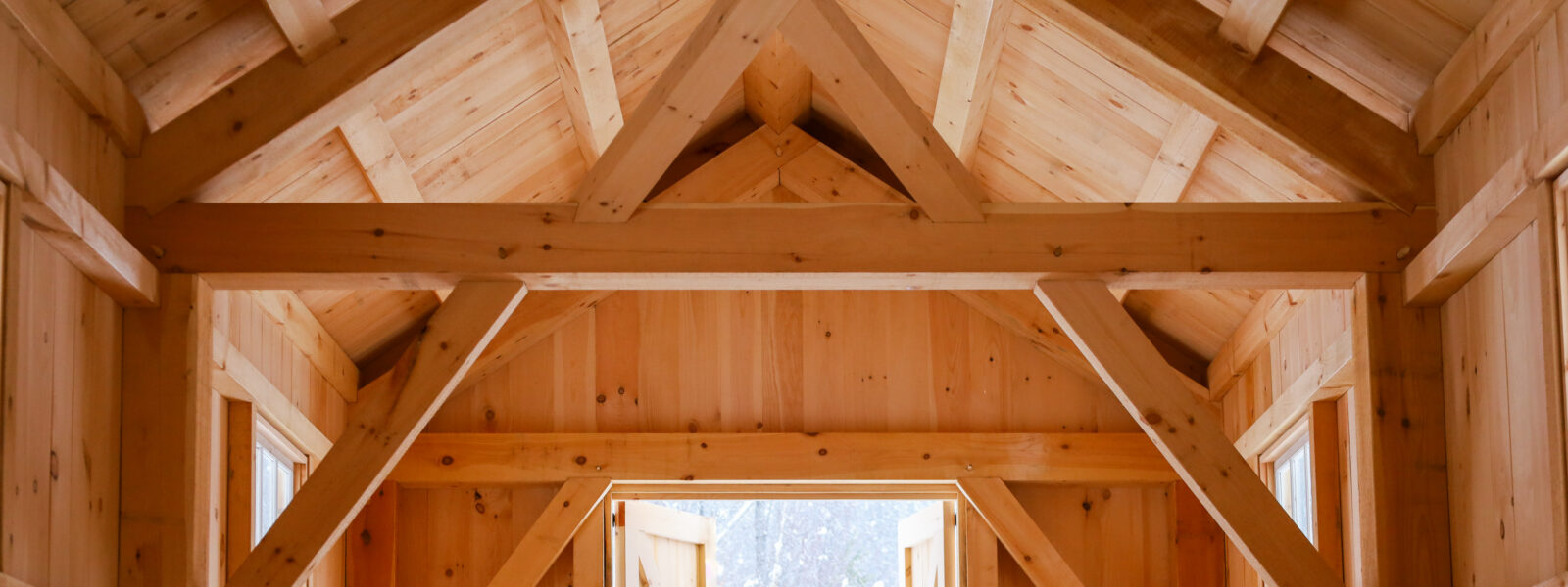 Interior of a timber frame barn in Vermont