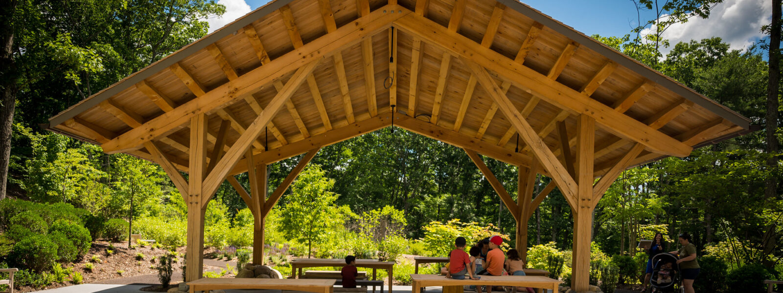 Interior of a timber frame barn in Vermont