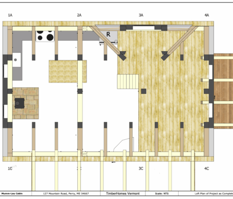 Floor plan of a the second floor loft in a small cabin on the coast of Maine.