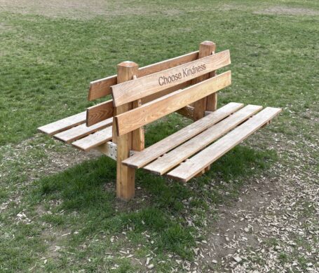 angled view of timberhomes vt double sided locust bench